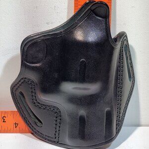SPEED BEEZ BLACK LEATHER OWB PANCAKE HOLSTER FOR SW & COLT 38SP & 357 M REVOLVER